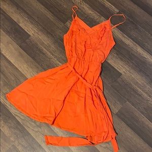 Ruffled v neck orange/coral sun dress